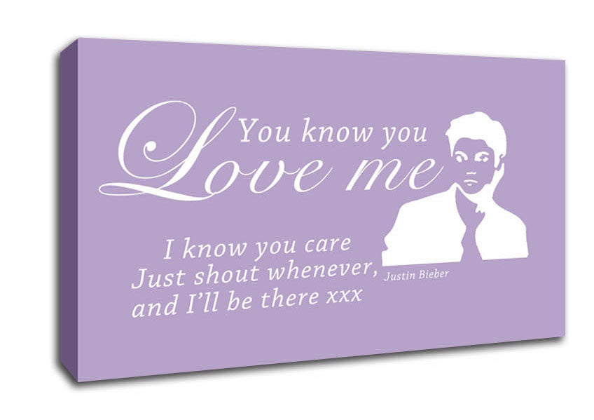 Music Quote You Know You Love Me Justin Bieber Lilac Canvas Wall Art