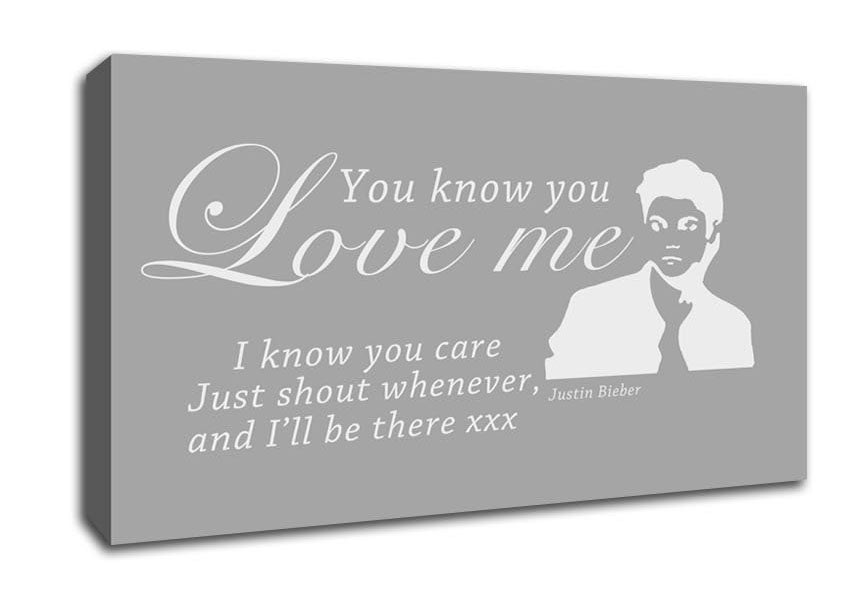 Music Quote You Know You Love Me Justin Bieber Grey White Canvas Wall Art