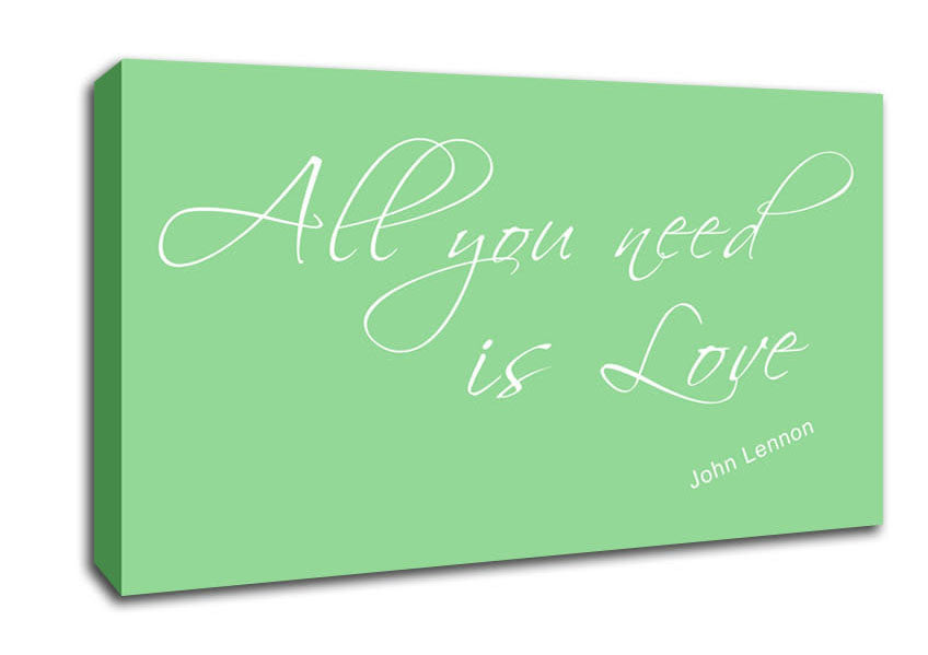 Music Quote All You Need Is Love 2 Green Canvas Wall Art