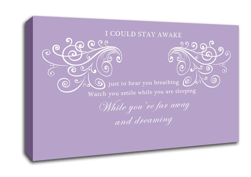 Music Quote I Could Stay Awake Aerosmith Lilac Canvas Wall Art