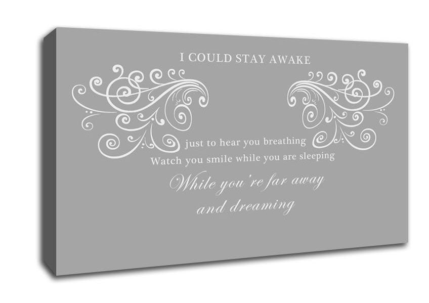 Music Quote I Could Stay Awake Aerosmith Grey White Canvas Wall Art