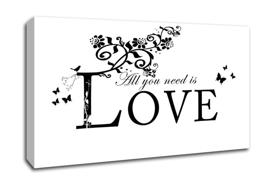 Music Quote All You Need Is Love White Canvas Wall Art