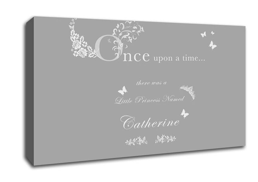Once Upon A Time Your Name Grey White Canvas Wall Art