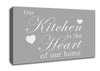 Kitchen Quote Our Kitchen Is The Heart Grey White Canvas Wall Art