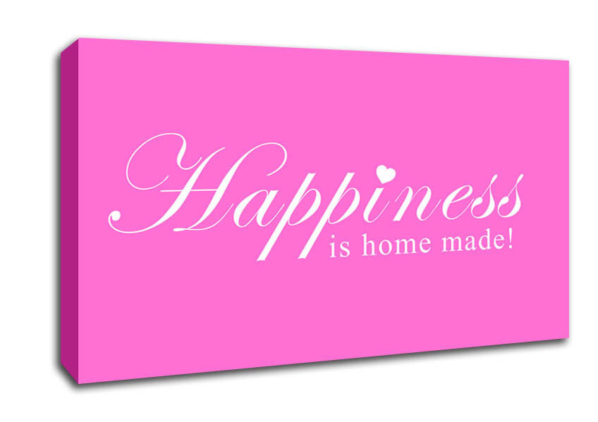 Home Quote Happiness Is Home Made Vivid Pink Canvas Wall Art