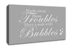Bathroom Quote Wash Away Those Troubles Bubbles Grey White Canvas Wall Art