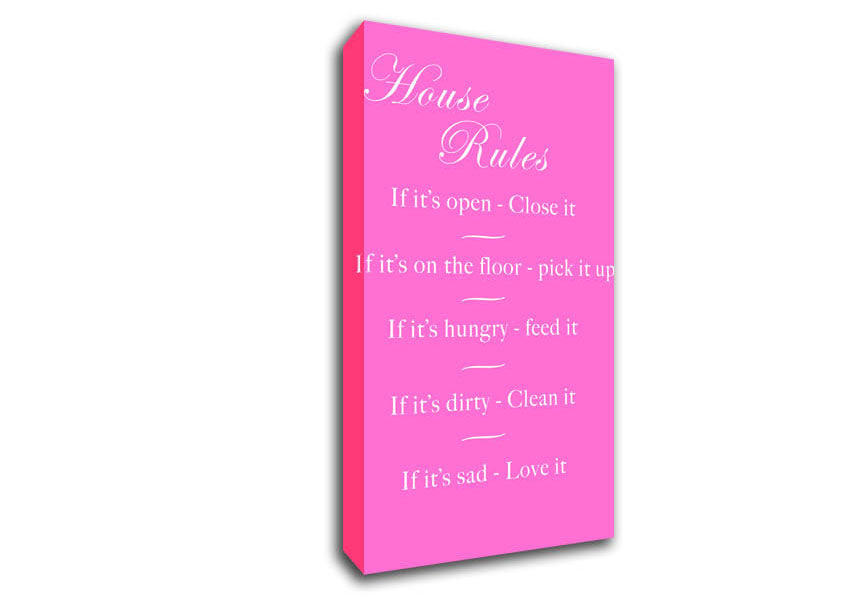 House Rules 2 Vivid Pink Canvas Wall Art