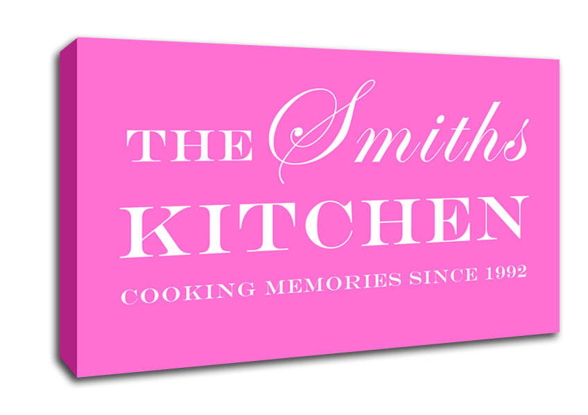 Kitchen Quote Your Family Name And Date Kitchen Vivid Pink Canvas Wall Art