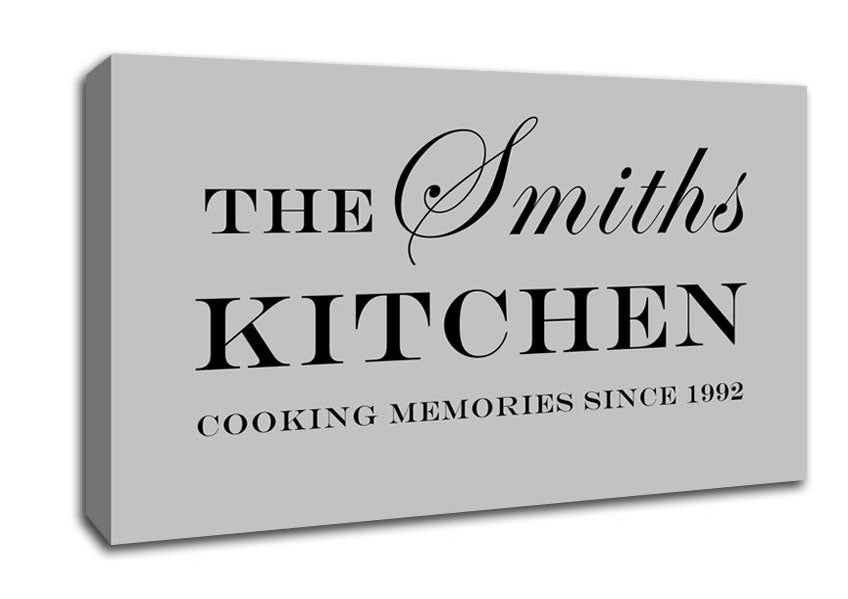 Kitchen Quote Your Family Name And Date Kitchen Grey Canvas Wall Art