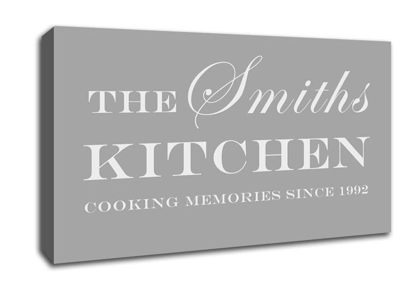 Kitchen Quote Your Family Name And Date Kitchen Grey White Canvas Wall Art