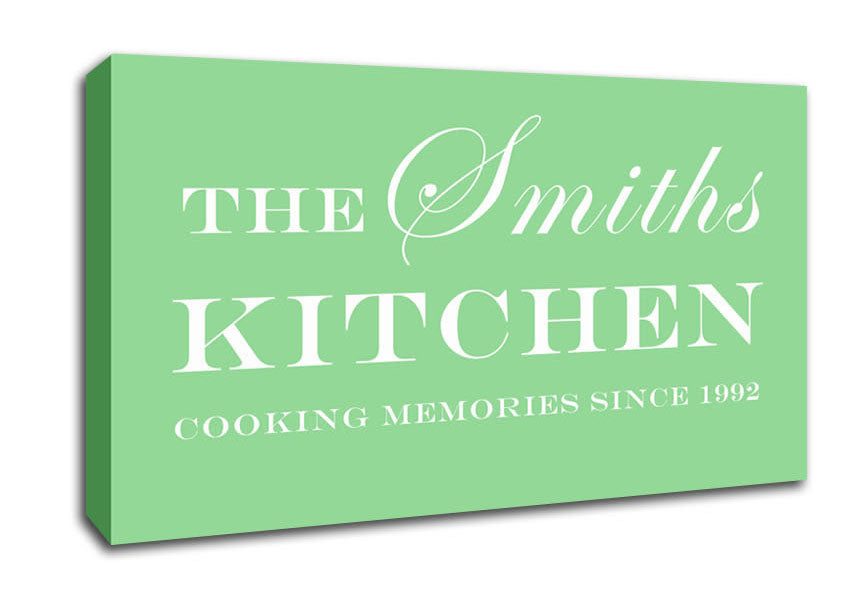 Kitchen Quote Your Family Name And Date Kitchen Green Canvas Wall Art