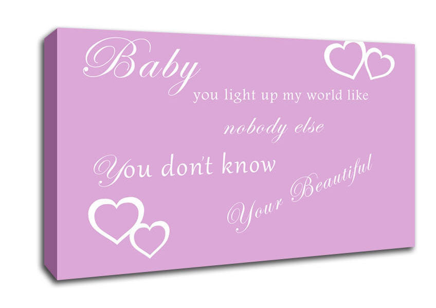 Music Quote Baby You Light Up My World 1D Pink Canvas Wall Art