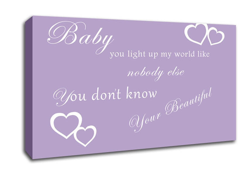Music Quote Baby You Light Up My World 1D Lilac Canvas Wall Art