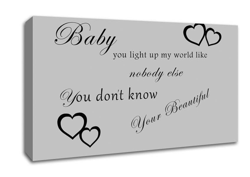 Music Quote Baby You Light Up My World 1D Grey Canvas Wall Art