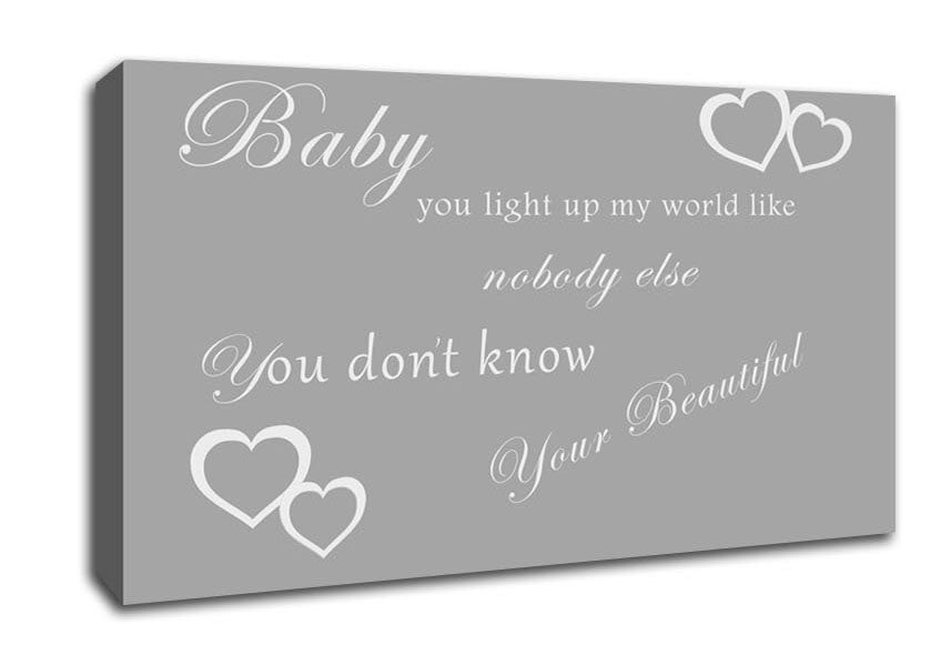Music Quote Baby You Light Up My World 1D Grey White Canvas Wall Art