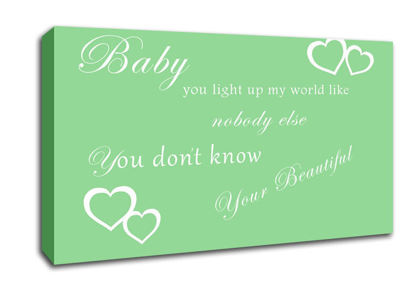 Music Quote Baby You Light Up My World 1D Green Canvas Wall Art