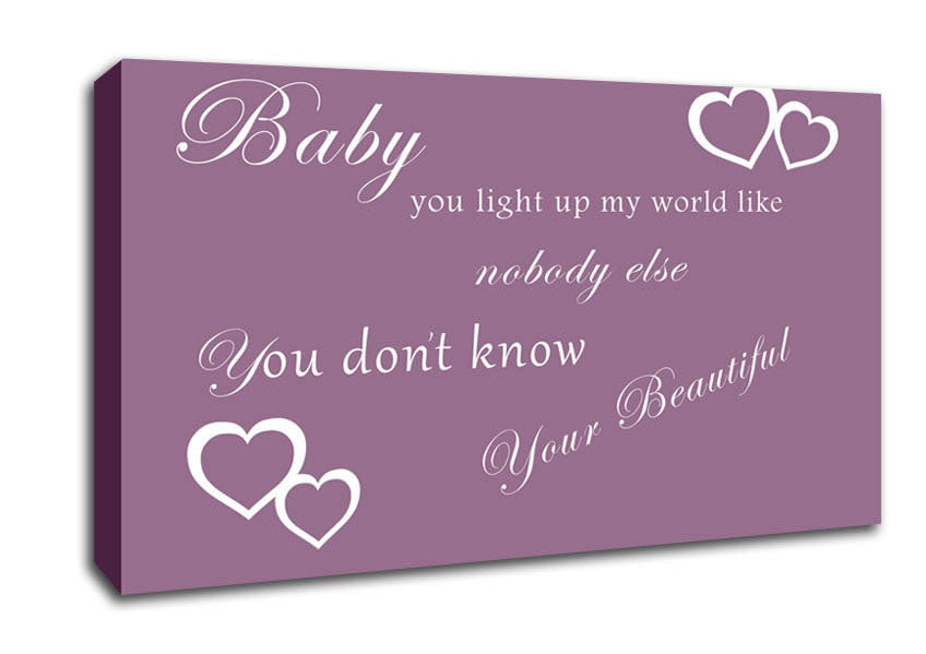 Music Quote Baby You Light Up My World 1D Dusty Pink Canvas Wall Art