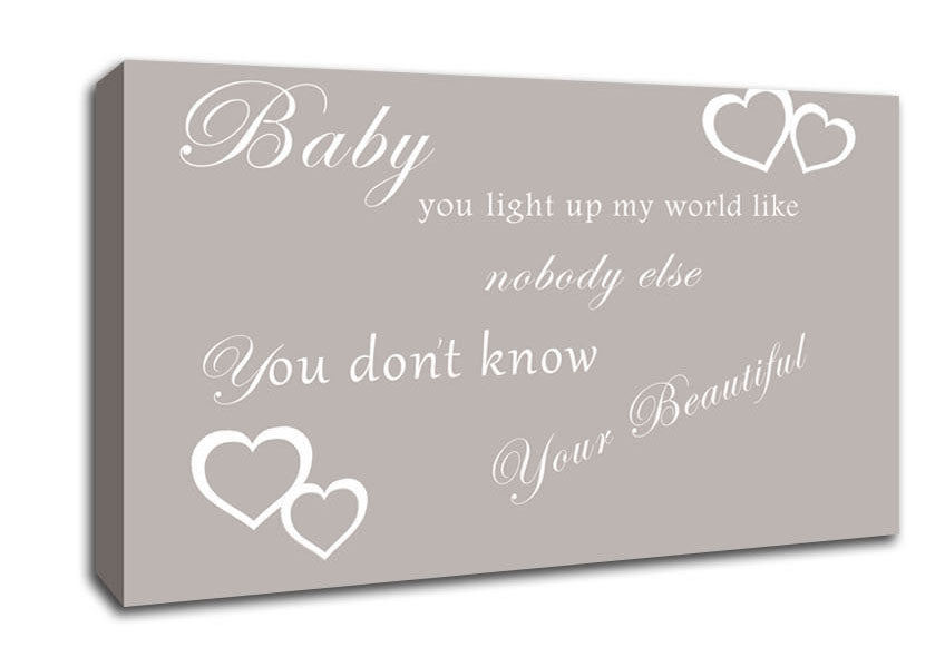 Music Quote Baby You Light Up My World 1D Beige Canvas Wall Art