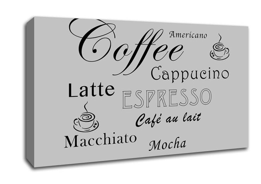Kitchen Quote Coffee Delight Grey Canvas Wall Art