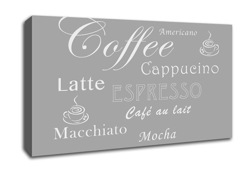 Kitchen Quote Coffee Delight Grey White Canvas Wall Art