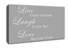 Love Quote Live Laugh Love Grey White Canvas Wall Art