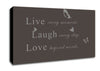 Love Quote Live Every Moment Chocolate Canvas Wall Art