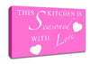 Kitchen Quote This Kitchen Is Seasoned With Love Vivid Pink Canvas Wall Art