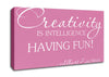 Motivational Quote Albert Einstein Creativity Is Intelligence Pink Canvas Wall Art
