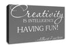 Motivational Quote Albert Einstein Creativity Is Intelligence Grey Canvas Wall Art