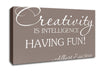 Motivational Quote Albert Einstein Creativity Is Intelligence Beige Canvas Wall Art