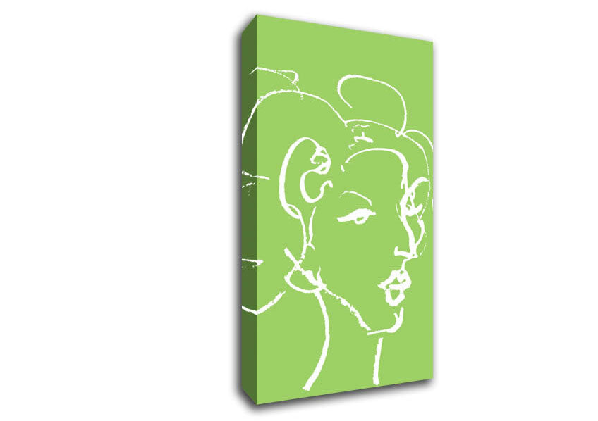 Pretty Lady Sketch Lime Green Canvas Wall Art