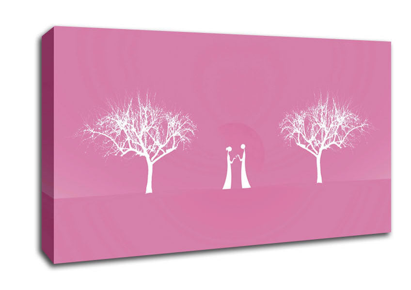 Love Between The Trees And Moon Pink Canvas Wall Art