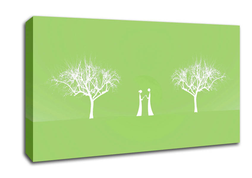 Love Between The Trees And Moon Lime Green Canvas Wall Art