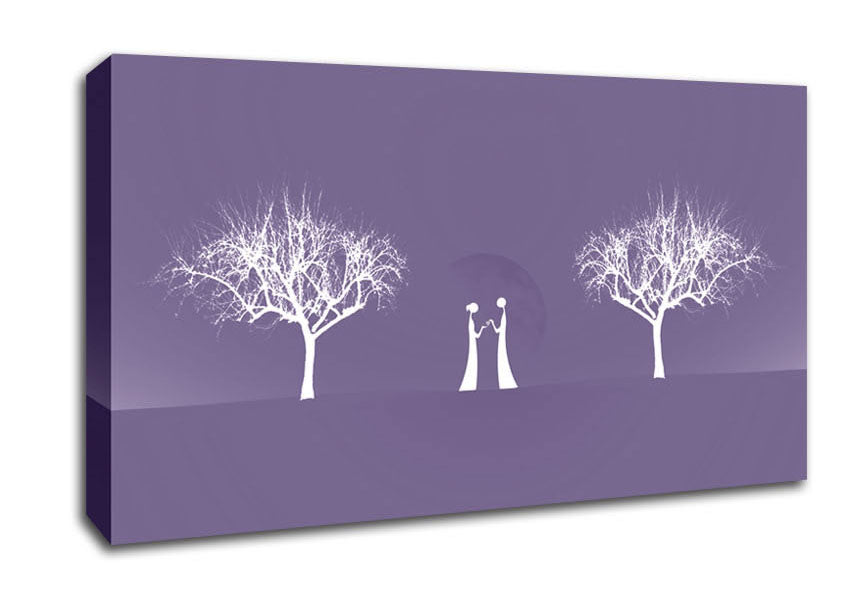 Love Between The Trees And Moon Lilac Canvas Wall Art