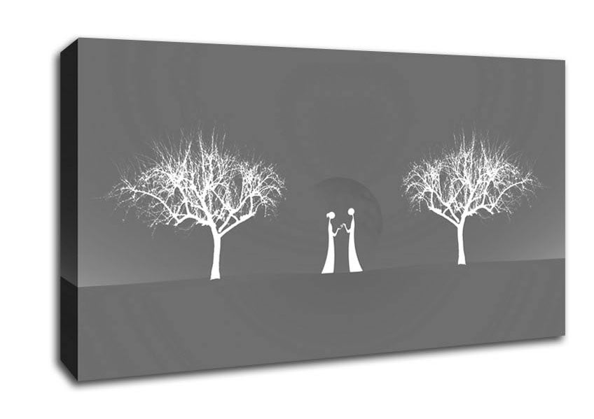 Love Between The Trees And Moon Grey Canvas Wall Art