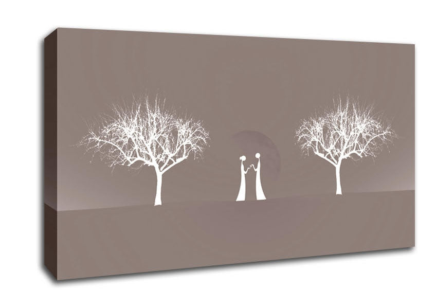 Love Between The Trees And Moon Beige Canvas Wall Art