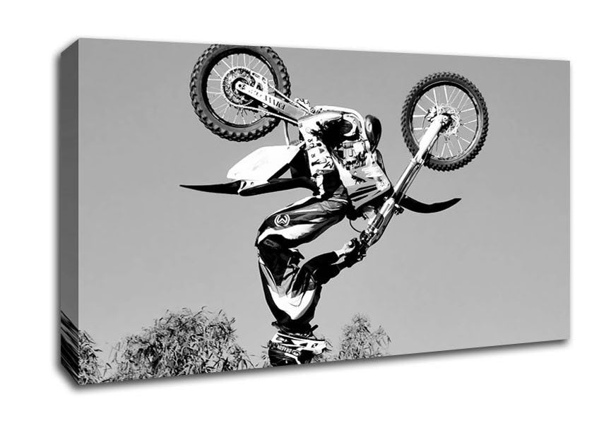 Motorcross Freestyle Upside Down Flip B n W Canvas Wall Art