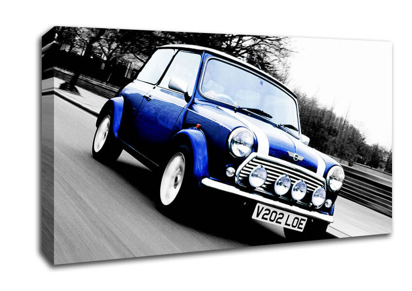 Mini Cooper Retro Blue Canvas Wall Art