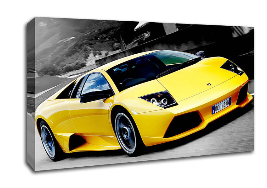 Lamborghini On The Move Yellow Canvas Wall Art