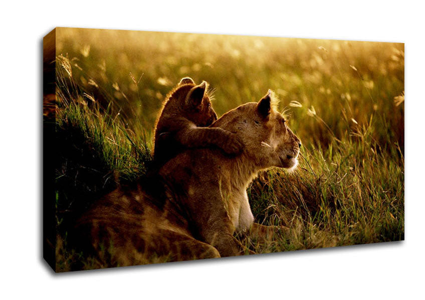 Lioness And Cub Canvas Wall Art