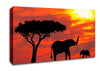 Mother And Baby Elephant Silhouetted At Sunrise Kenya Canvas Wall Art