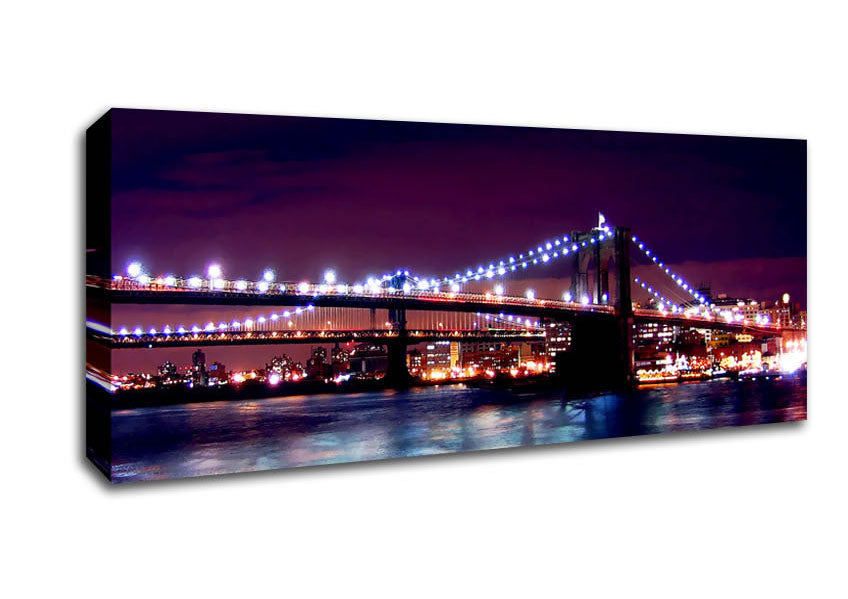 Brooklyn Bridge Lights By The Water Canvas Wall Art