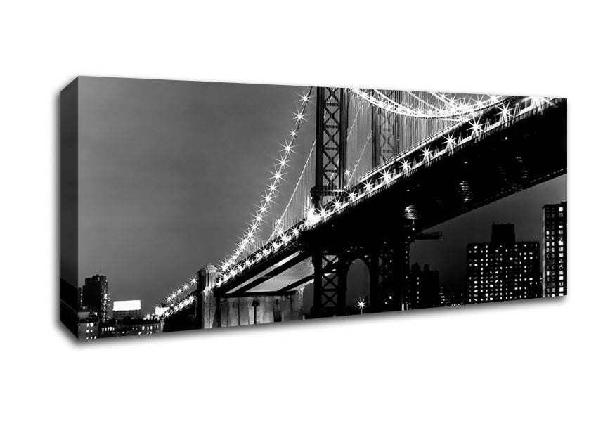 Brooklyn Bridge Night Lights B n W Canvas Wall Art