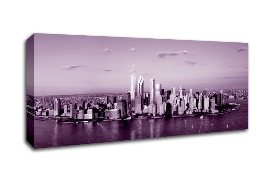Hong Kong From Afar Purple Canvas Wall Art