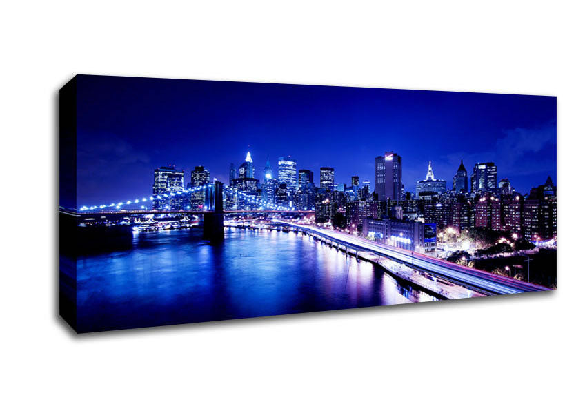 New York City Brooklyn Bridge Ariel Night View Canvas Wall Art