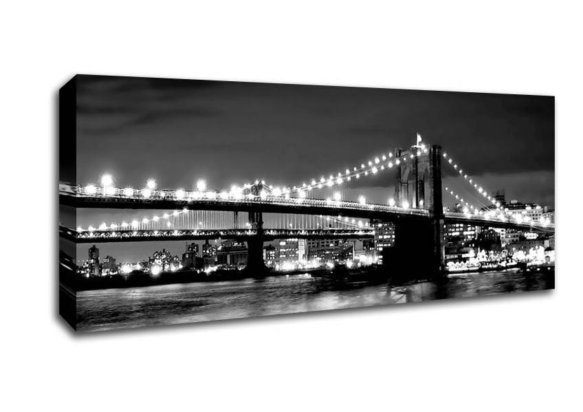 NYC Night Bridge B n W Canvas Wall Art