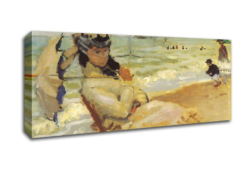 Monet Camille On The Beach At Trouville Canvas Wall Art