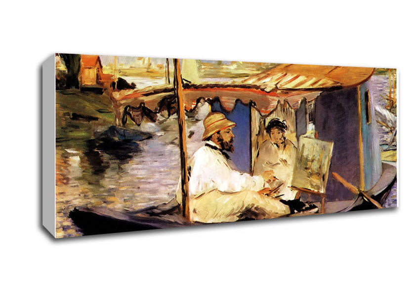 Manet Paints Claude Monet Dans Son Bateau Atelier 1874 Canvas Wall Art