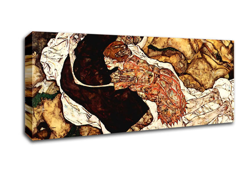 Schiele Death And The Woman Canvas Wall Art