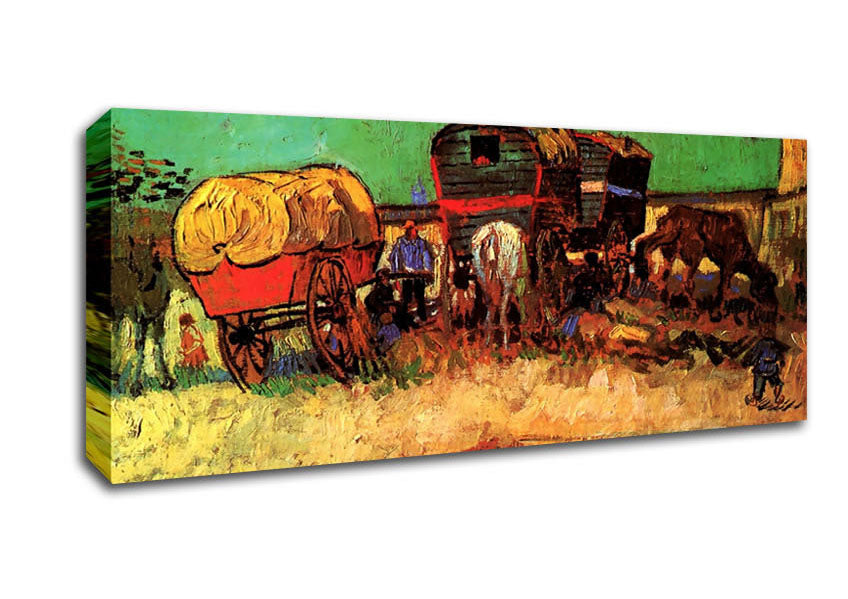 Van Gogh Encampment Of Gypsies With Caravans Canvas Wall Art
